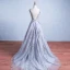 Elegant Grey Prom Dresses 2017 Appliques Lace Sleeveless Backless Sash Ruffle Tulle Formal Dresses