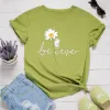 Casual Summer Black Daisy Tops Printing T-Shirts 2021 Cotton Loose Scoop Neck Short Sleeve Women's Tops T-shirt