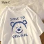 Summer Street Wear White Cartoon Loose T-Shirts 2021 Cotton Scoop Neck Short Sleeve Women's Tops