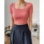 Fashion Black Summer Street Wear Knitting Tight  T-Shirts 2021 U-Neck Short Sleeve Women's Tops T-shirt