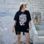 Chinese style Summer Black Loose Casual Cartoon Printing T-Shirts 2021 Cotton Scoop Neck Short Sleeve Women's Tops T-shirt