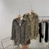 Fashion Coffee Loose Street Wear Leopard Blouses 2021 Chiffon V-Neck Long Sleeve Women's Tops Blouses