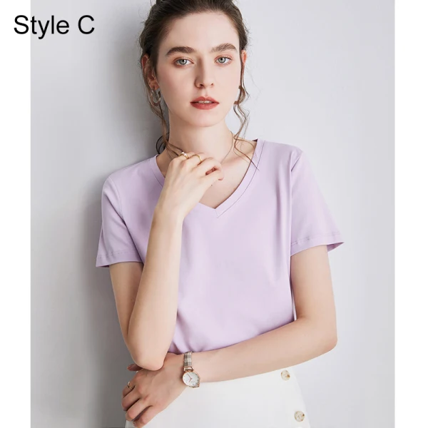 Modest / Simple Summer Casual OL White Regular T-Shirts 2021 Cotton V-Neck Short Sleeve Women's Tops T-shirt