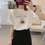 Fashion White Cotton Street Wear Cartoon Printing Loose T-Shirts 2021 Scoop Neck Short Sleeve Women's Tops T-shirt