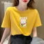 Casual Summer Yellow Loose Cartoon Printing T-Shirts 2021 Cotton Scoop Neck Short Sleeve Women's Tops T-shirt
