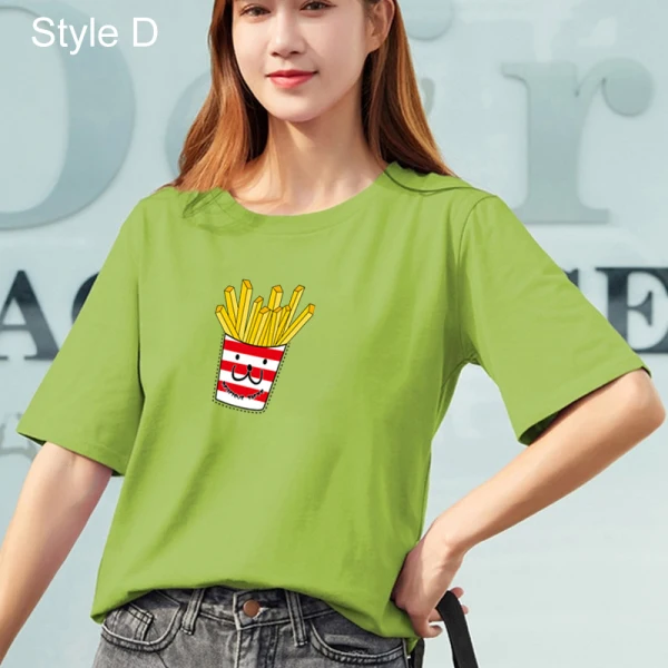 Chic / Beautiful Summer Casual Cartoon Printing Loose T-Shirts 2021 Cotton Scoop Neck Short Sleeve Women's Tops T-shirt