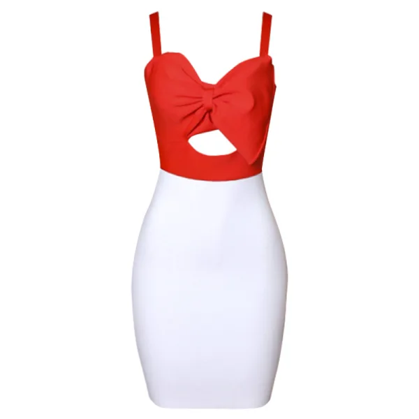 Sexy Été Deux tons Vêtements de vacances Serré Robe De Fete 2021 Bretelles Spaghetti Noeud Sans Manches Femme Robes