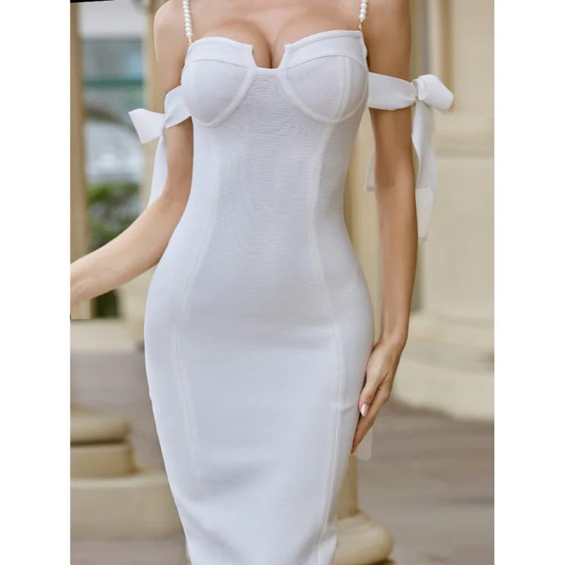 Sexy Summer White Tight Women Party Dresses 2021 Spaghetti Straps Sleeveless Backless