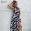 Chic / Beautiful Summer Black Floral Street Wear Maxi Dresses 2021 High Neck Sleeveless Women Dresses
