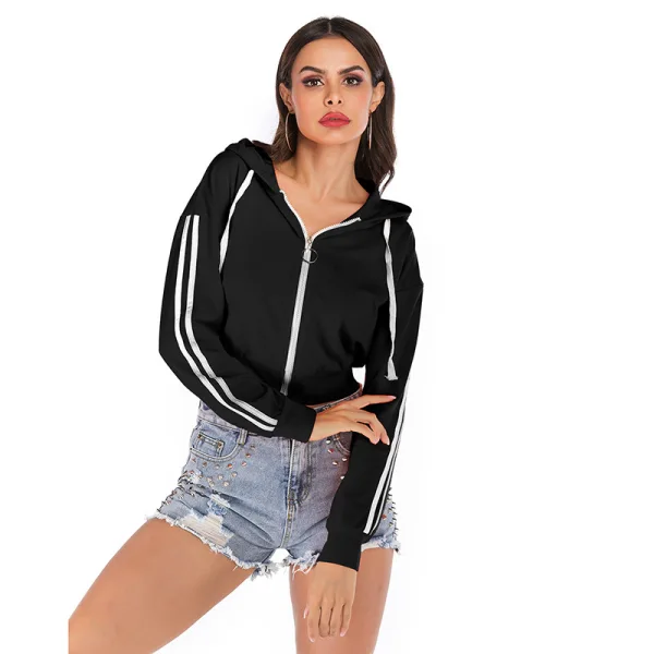 Comfortable Navy Blue Street Wear Zipper Sweatshirts 2021 Long Sleeve Hoodies Women's Tops Hooded