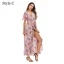 Summer Black Street Wear Beach Floral Maxi Dresses 2021 V-Neck Short Sleeve Women Dresses