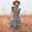Mode Noire Été Vêtement de rue Vêtements de vacances Floral Femme Robes 2021 Encolure Dégagée Manches Longues Thé Longueur