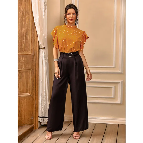 Fashion Yellow Street Wear Spotted T-Shirts 2021 Scoop Neck Bell sleeves Women T-shirt