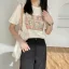 Casual Summer Cartoon Printing Grey Loose T-Shirts 2021 Cotton Scoop Neck Short Sleeve Women's Tops