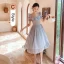 Modest / Simple Grey Bridesmaid Dresses 2021 A-Line / Princess Short Sleeve Bow Backless Tea-length Bridesmaid Wedding Party Dresses