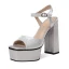 Chic / Beautiful Grey Street Wear Womens Sandals 2021 Leather 13 cm Thick Heels Ankle Strap Open / Peep Toe Sandals High Heels
