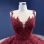 Haut de Gamme Bordeaux Perlage Perle Paillettes En Dentelle Fleur Robe De Bal 2021 Robe Boule Encolure Dégagée Manches Longues Dos Nu Tribunal Train Robe De Ceremonie