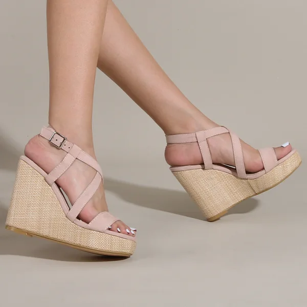 Street Wear Casual Summer Black Womens Sandals 2021 Ankle Strap Waterproof 11 cm Wedges Open / Peep Toe Womens Sandals High Heels