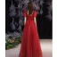 Charming Burgundy Glitter Evening Dresses  2021 A-Line / Princess V-Neck Beading Sequins Short Sleeve Backless Floor-Length / Long Formal Dresses