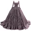 High End Kaffee Glanz Pailletten Ballkleider 2021 Ballkleid Eckiger Ausschnitt Lange Ärmel Hof-Schleppe Ball Festliche Kleider