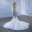 Sparkly Charming Silver Beading Sequins Rhinestone 2021 Trumpet / Mermaid Scoop Neck Long Sleeve Court Train Wedding Dresses