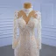 High-end Champagne Pearl Lace Flower Wedding Dresses 2021 Trumpet / Mermaid High Neck Long Sleeve Floor-Length / Long Wedding