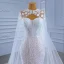 Charming Champagne Beading Lace Flower Wedding Dresses 2021 Trumpet / Mermaid Strapless Long Sleeve Backless Court Train Wedding