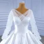 High-end Ivory Ball Gown Wedding Dresses 2021 V-Neck Long Sleeve Backless Chapel Train Wedding