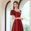 Vintage / Retro Red Satin Prom Dresses 2021 A-Line / Princess Square Neckline Short Sleeve Backless Floor-Length / Long Prom Dresses