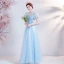 Chic / Belle Bleu Ciel Robe De Bal Robe De Bal 2021 Princesse Encolure Carrée Perlage Perle Paillettes En Dentelle Fleur Manches Courtes Dos Nu Longue Promo Robe De Ceremonie