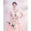 Flower Fairy Candy Pink Ruffle Prom Dresses 2021 A-Line / Princess V-Neck Lace Flower Appliques Long Sleeve Backless Floor-Length / Long Prom Formal Dresses