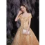 Chic / Belle Doré Robe De Bal 2021 Princesse De l'épaule Sans Manches En Dentelle Fleur Perlage Perle Dos Nu Longue Promo Robe De Ceremonie