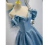 Fashion Sky Blue Satin Prom Dresses 2021 A-Line / Princess Off-The-Shoulder Ruffle Short Sleeve Backless Floor-Length / Long Prom Formal Dresses