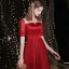 Charming Burgundy Prom Dresses 2021 A-Line / Princess Scoop Neck Beading Sequins Short Sleeve Backless Floor-Length / Long Prom Formal Dresses