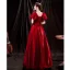Vintage / Retro Burgundy Satin Prom Dresses 2021 A-Line / Princess V-Neck Rhinestone Bell sleeves Backless Floor-Length / Long Prom Formal Dresses