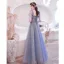 Charming Sky Blue Prom Dresses 2021 A-Line / Princess Square Neckline Beading Star Sequins Rhinestone Long Sleeve Backless Floor-Length / Long Prom Formal Dresses