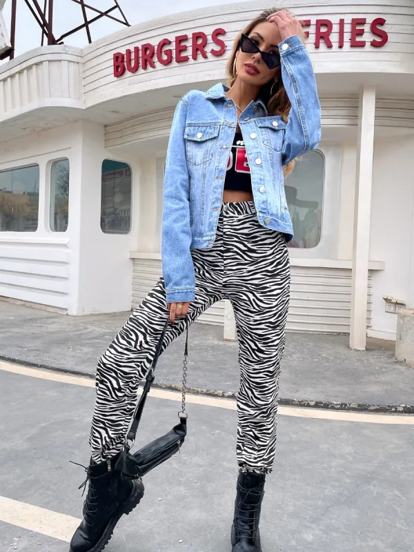 Fashion Summer Street Wear Casual Sky Blue Denim Coats & Jackets 2021 Lapel  Long Sleeve Women's Tops