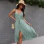 Fashion Summer Street Wear Resort Wear Beach Blushing Pink Spotted Women Dresses 2021 V-Neck Sleeveless Covered Button Sash Loose Tea-length