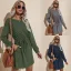 Fall Winter Grey Street Wear Women Dresses 2021 Scoop Neck Bow Sash Regular Long Sleeve