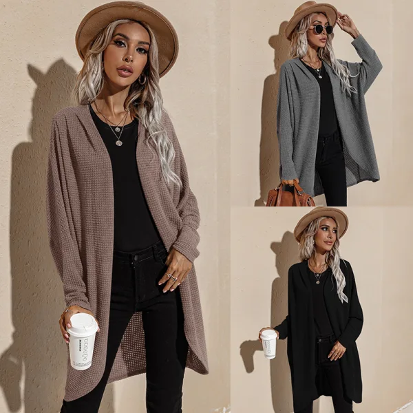 Tomber Hiver Noire Couleur Unie Tricot Vêtement de rue Chandails Manteaux & Vestes 2021 Coton Ample Manches Longues