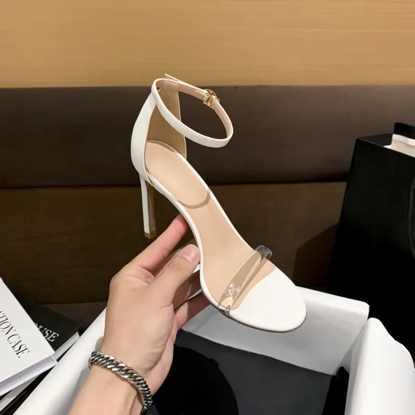 Sexy Nude Cocktail Party Evening Party Womens Sandals 2021 Ankle Strap 10 cm Stiletto Heels Open / Peep Toe Sandals High Heels