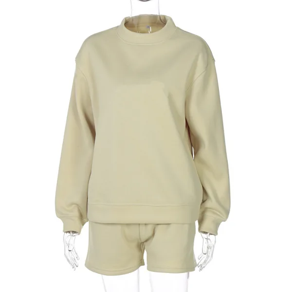 Bequemes Herbst Winter Freizeit Lindgrün Lose Sweatshirts Kurze Hose 2021 Rundhalsausschnitt Lange Ärmel Damen Oberteile