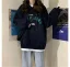 Comfortable Fall Winter Casual Navy Blue Loose Letter Graphic Hooded Sweatshirts 2021 Cotton Long Sleeve Women's Tops