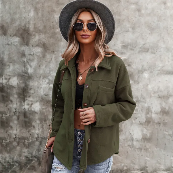 Comfortable Fall Winter Street Wear Beige Suede Regular Blouses 2021 Lapel  Long Sleeve Women's Tops
