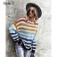 Mode Tomber Hiver Vêtement de rue Multi-Couleurs Bande Ample Chandails 2021 Coton Encolure Dégagée Manches Longues Hauts pour Femmes