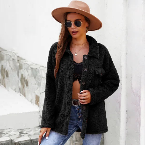 Fashion Fall Winter Suede Blushing Pink Street Wear Coats & Jackets Sweaters 2021 Buttons Lapel Long Sleeve Regular Women's Tops