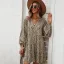 Modest  Summer Brown Street Wear Spotted Leopard Print Women Dresses Women's Tops 2021 V-Neck Loose Long Sleeve Knee-Length