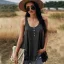 Sexy Spring Summer Casual Navy Blue Women's Tops 2021 Cotton U-Neck Sleeveless Buttons Loose Women Tops
