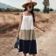 Chic / Beautiful Spring Summer Street Wear Ocean Blue Patchwork Women Dresses 2021 Spaghetti Straps Loose Sleeveless