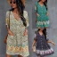 Bohemia Spring Summer Resort Wear Khaki Floral Women Dresses 2021 V-Neck Short Sleeve Loose